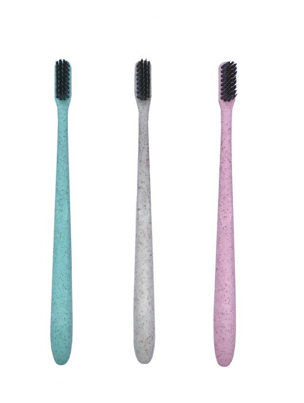 Tarwegras tandenborstels met kleine zachte borstel - Set van 3 in diverse kleuren