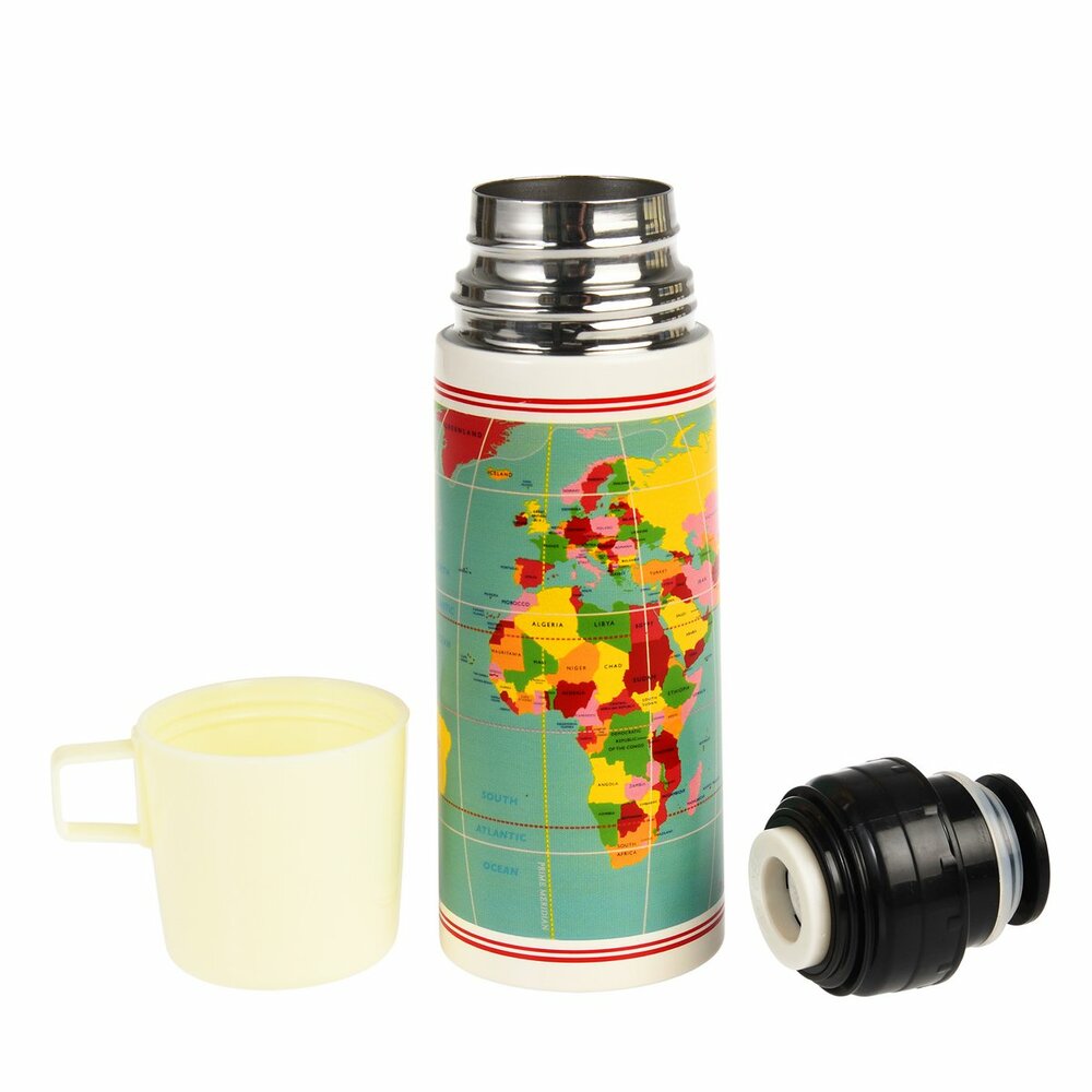 Rex London Flask and Cup World Map - RVS thermosfles met drinkbeker Rex London Flask and Cup World Map - RVS thermosfles met drinkbeker