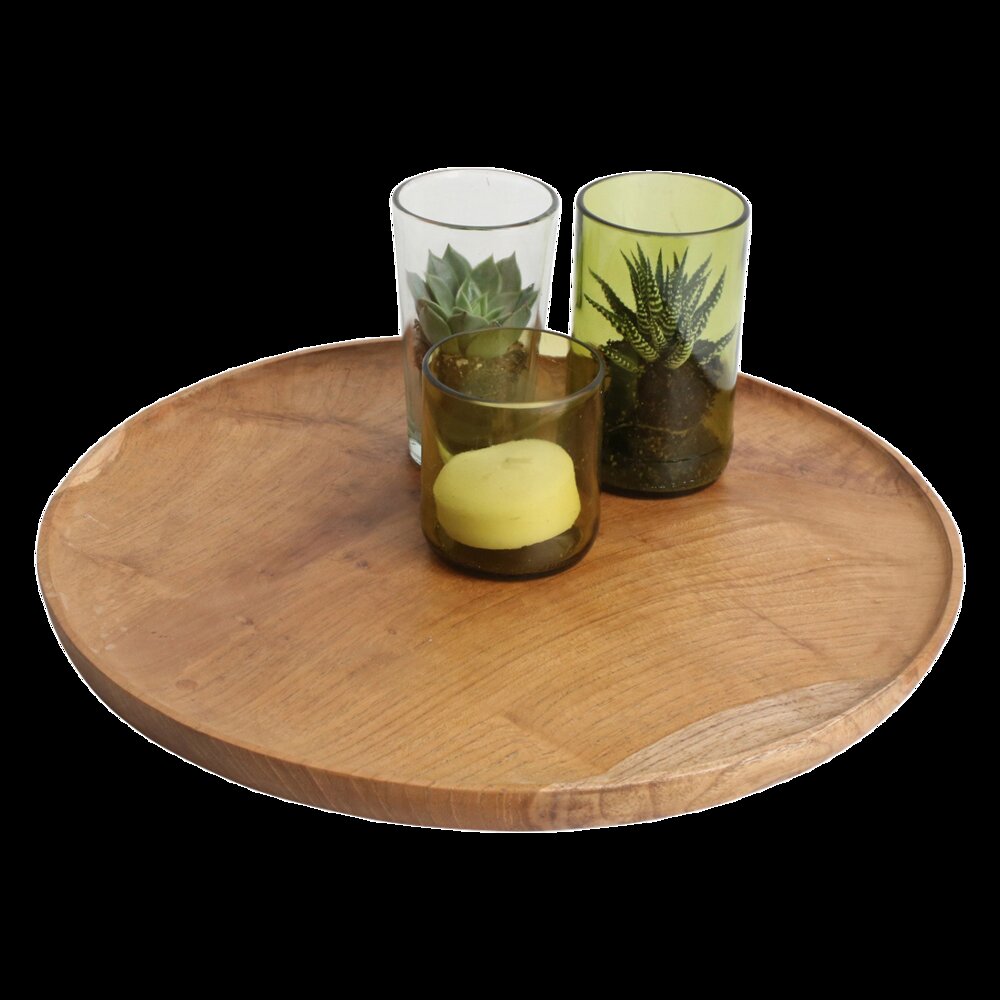 Rond Teakhouten decoratie bord 38cm - grote schaal van hout Rond Teakhouten decoratie bord 38cm - grote schaal van hout