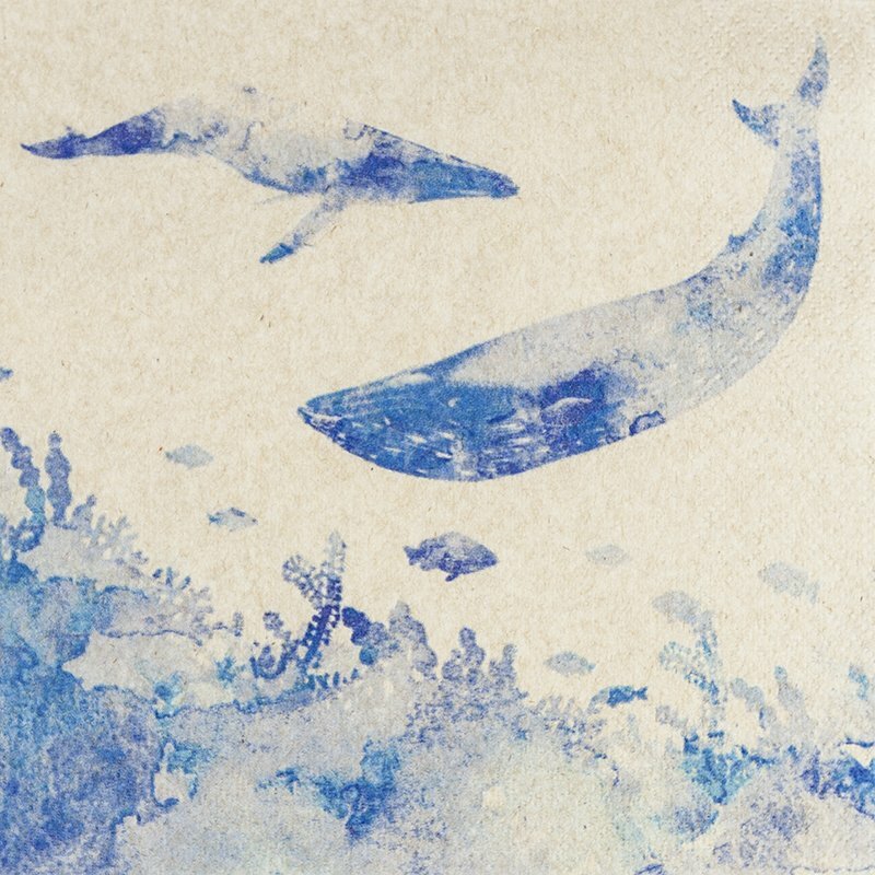 Eco servetten 33x33cm van gerecycled/ongebleekt papier - Whales