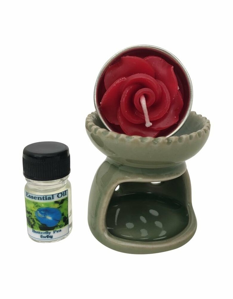 Fairtrade keramieken aromabrander met waxine en geurolie - blauw of groen