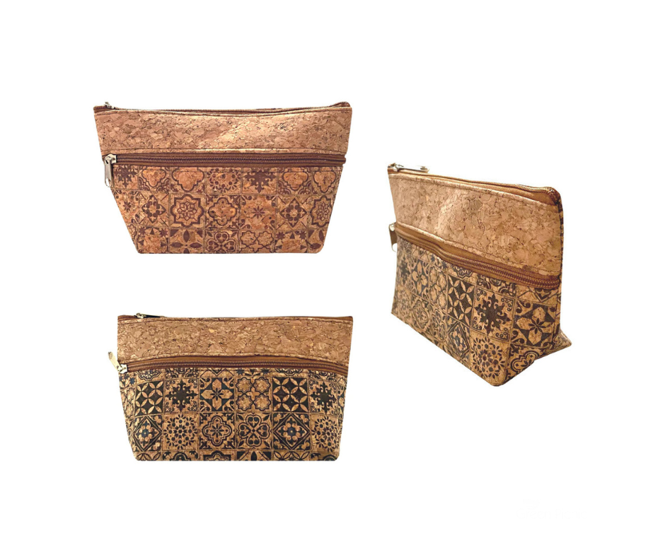 Etui van kurk met 2 vakken - Tegelprint Bruin of blauw