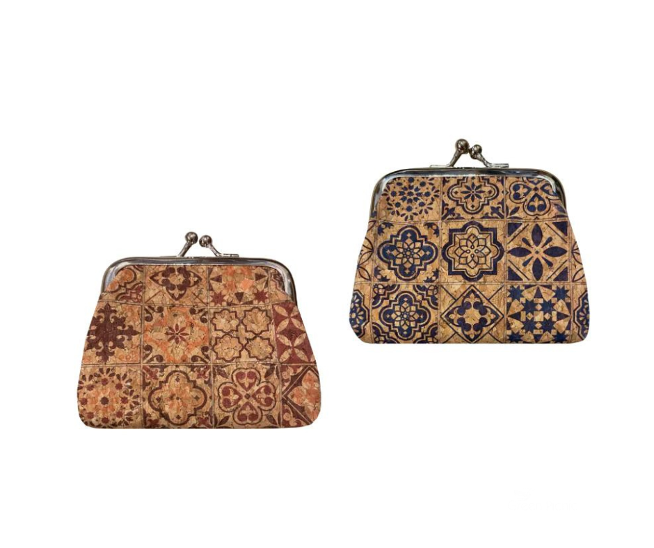 Knip Portemonneetje van kurk met tegelprint - Bruin of Zwart