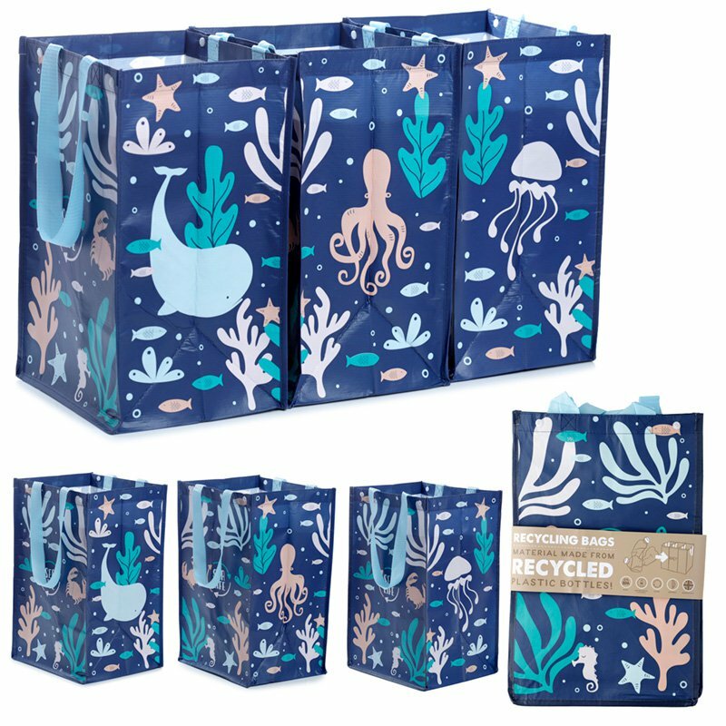 Recycling Bags van gerecycled plastic, set van 3 opbergzakken - Eco Fish