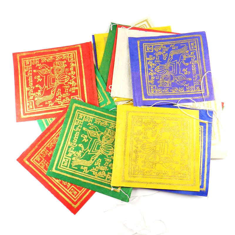 FairTrade Geluks vlaggetjes slinger uit Tibet, 4 meter 15x15cm Lokta papier