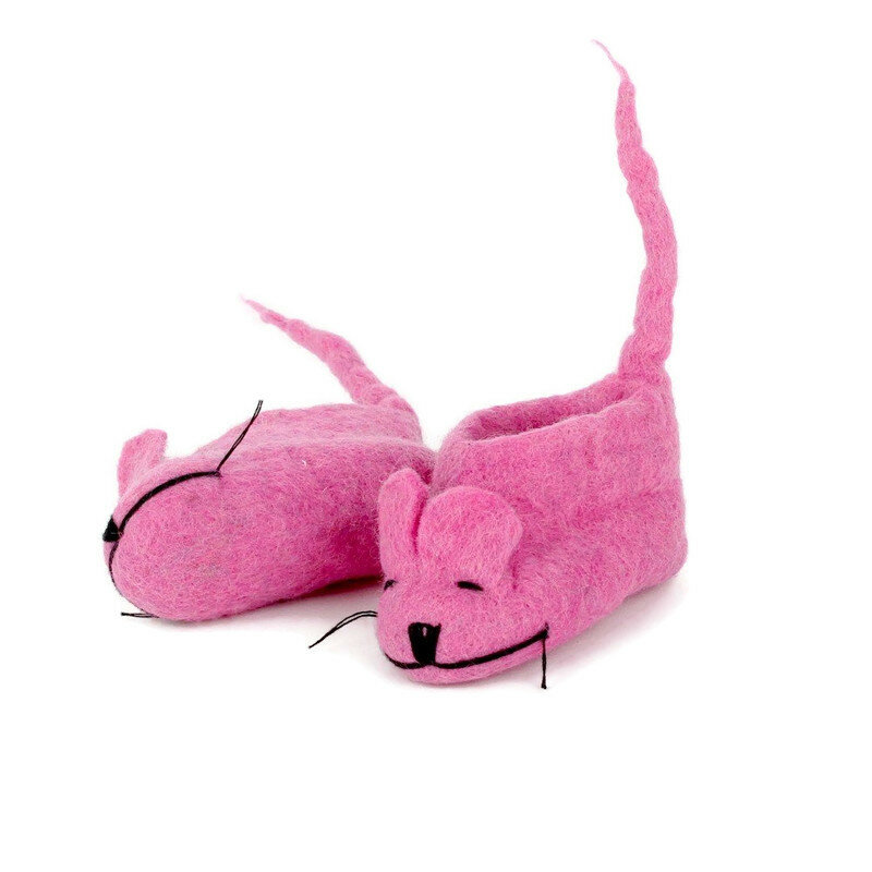 Sjaal met Verhaal vilten babyslofjes Muis met Staart - SALE  Roze