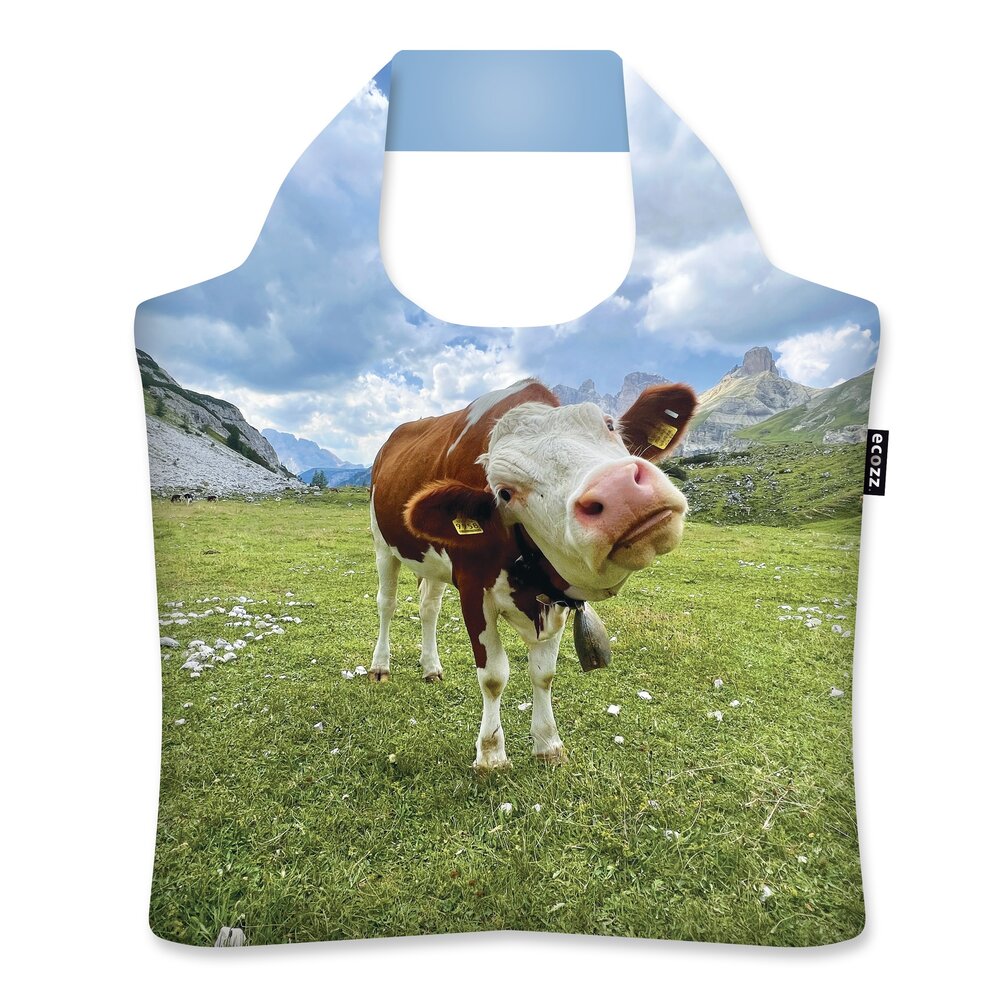 Ecozz opvouwbare r-PET shopper met rits - koeienprint Moo