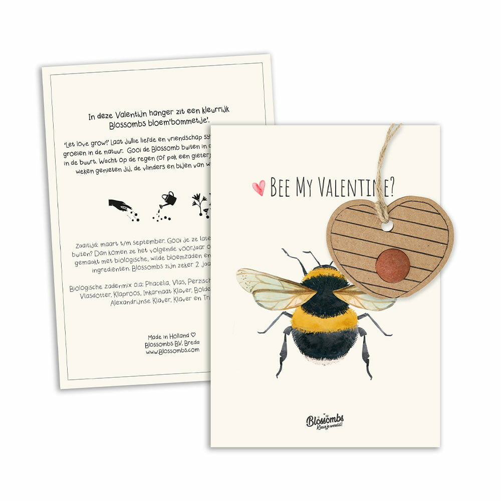 Blossombs Bloembommetjes kaart met hanger - Bee my Valentine?