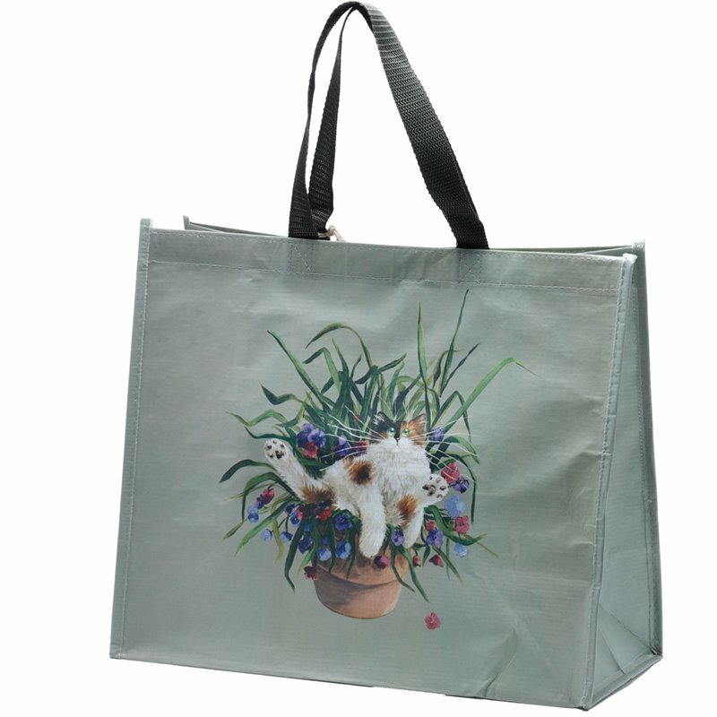 Shopper van gerecycled plastic - Floral Cat in Plant Pot