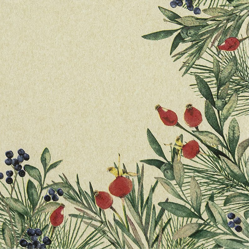 Eco servetten 33x33cm van gerecycled/ongebleekt papier - Rosehip and Evergreen