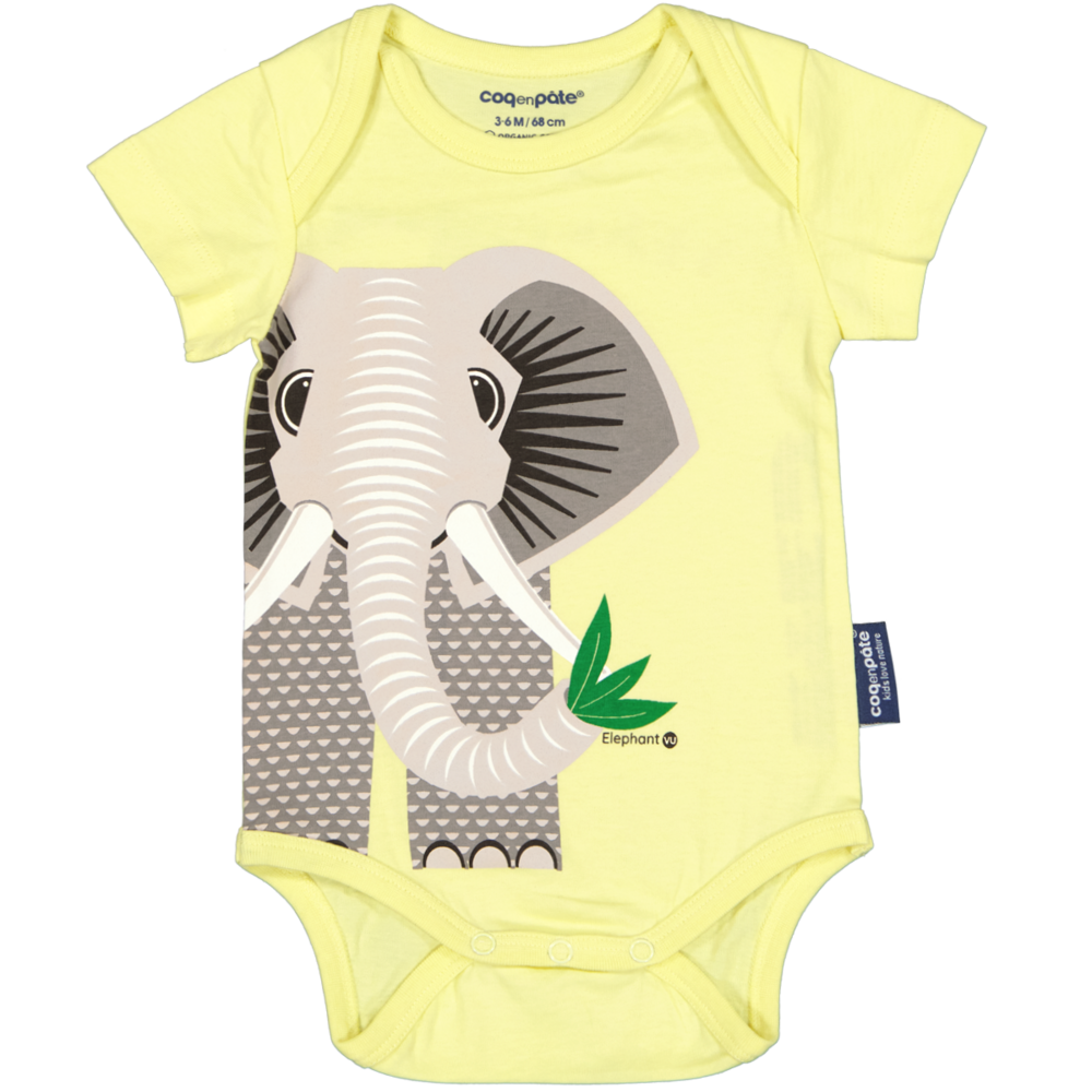 Coq en Pâte babyrompertje van GOTS Bio katoen, Bodysuit Elephant 3-6mnd Coq en Pâte babyrompertje van GOTS Bio katoen, Bodysuit Elephant 3-6mnd