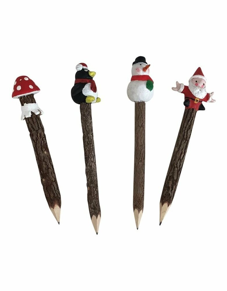 FairTrade houten boomschors potlood met kerstfiguur FairTrade houten boomschors potlood met kerstfiguur