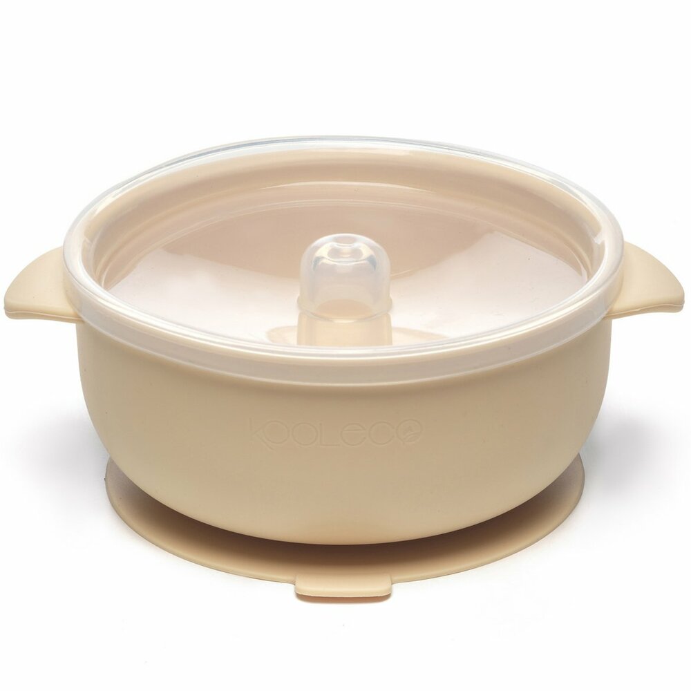 Kooleco silicone suction bowl, kom met deksel en zuignap - Beige