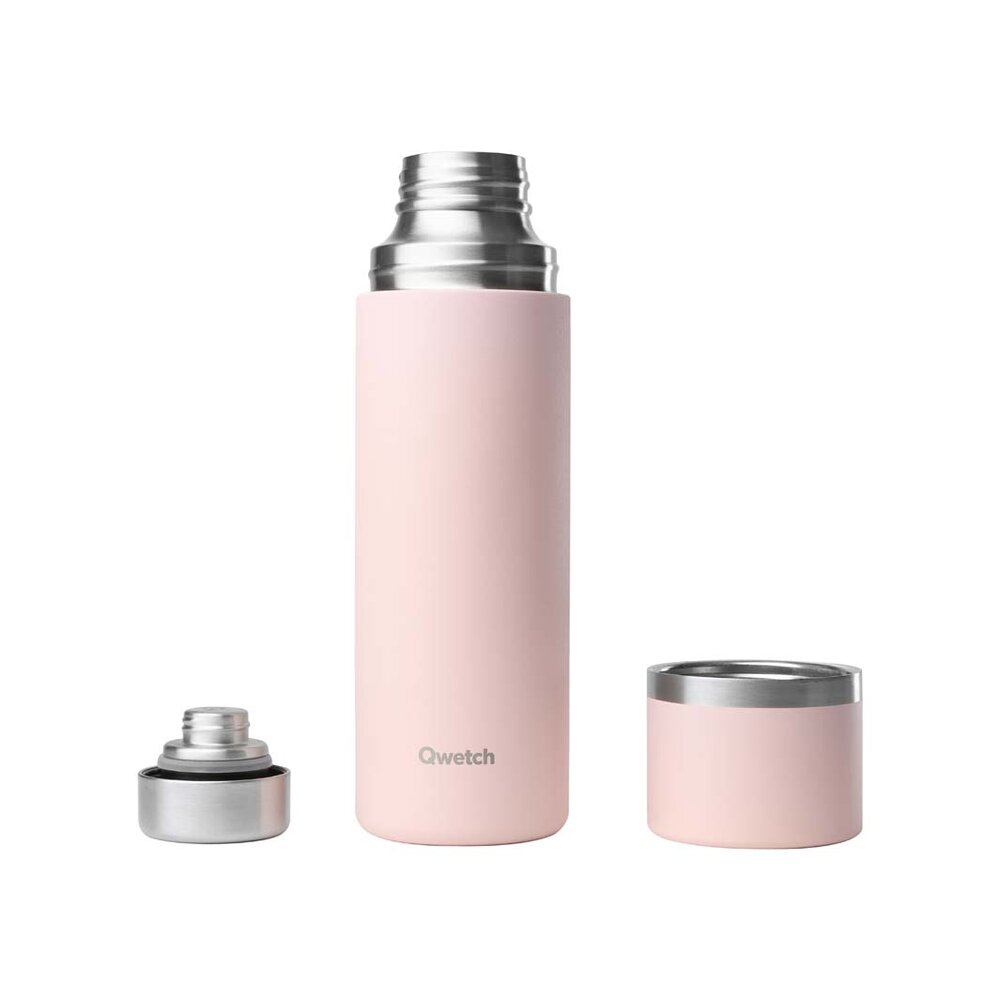 Qwetch Insulated Stainless steel Bottle 750ml met bekerdop - Pastelroze Qwetch Insulated Stainless steel Bottle 750ml met bekerdop - Pastelroze