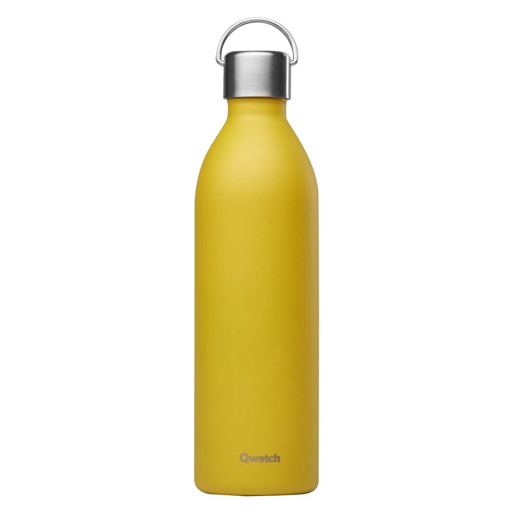 Qwetch Insulated Stainless steel Active Bottle 1 liter Matt Curry - Gele RVS thermosfles XL Qwetch Insulated Stainless steel Active Bottle 1 liter Matt Curry - Gele RVS thermosfles XL