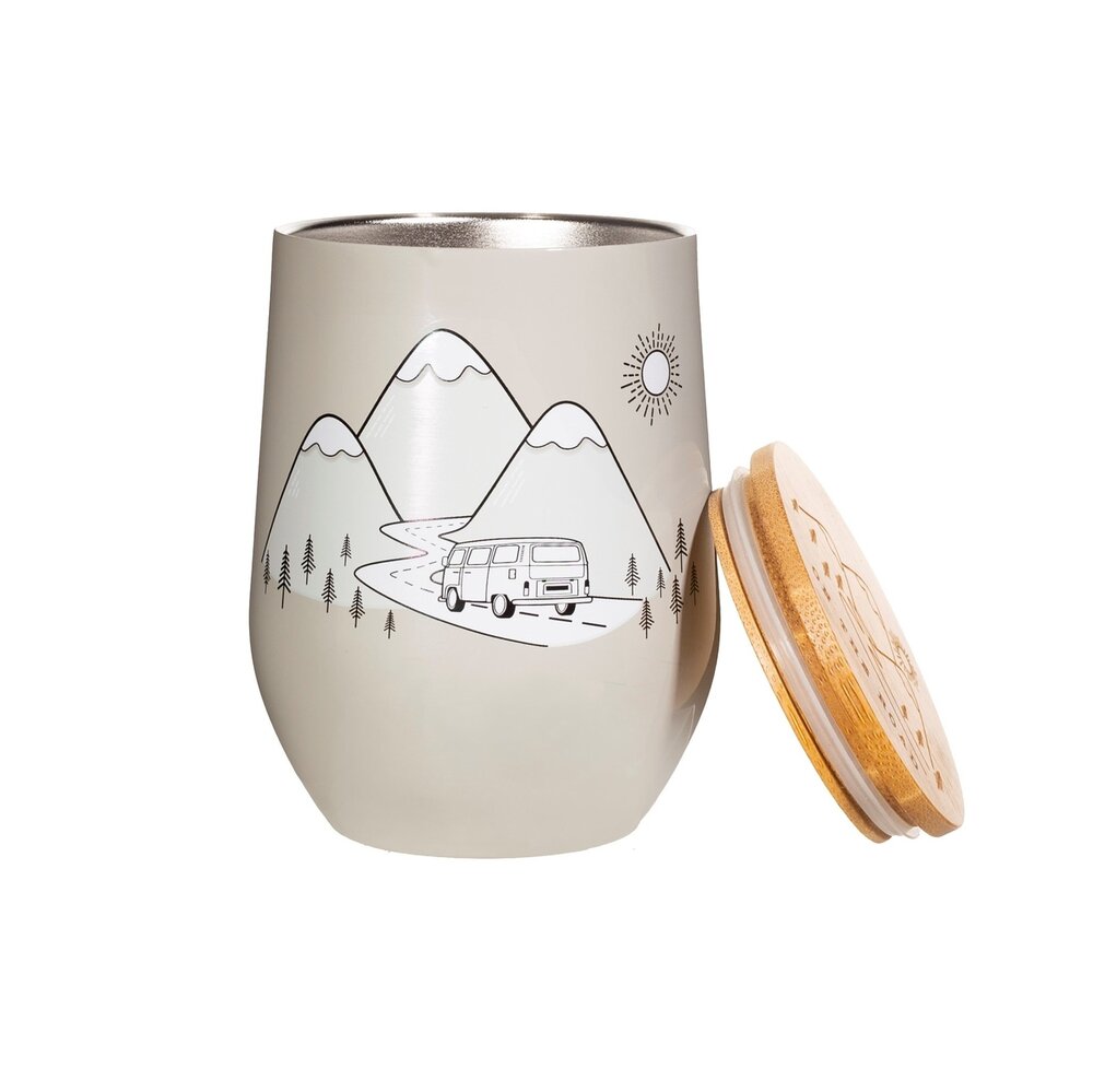 Sass & Belle dubbelwandige RVS beker met bamboe deksel - On the Road Sass & Belle dubbelwandige RVS beker met bamboe deksel - On the Road