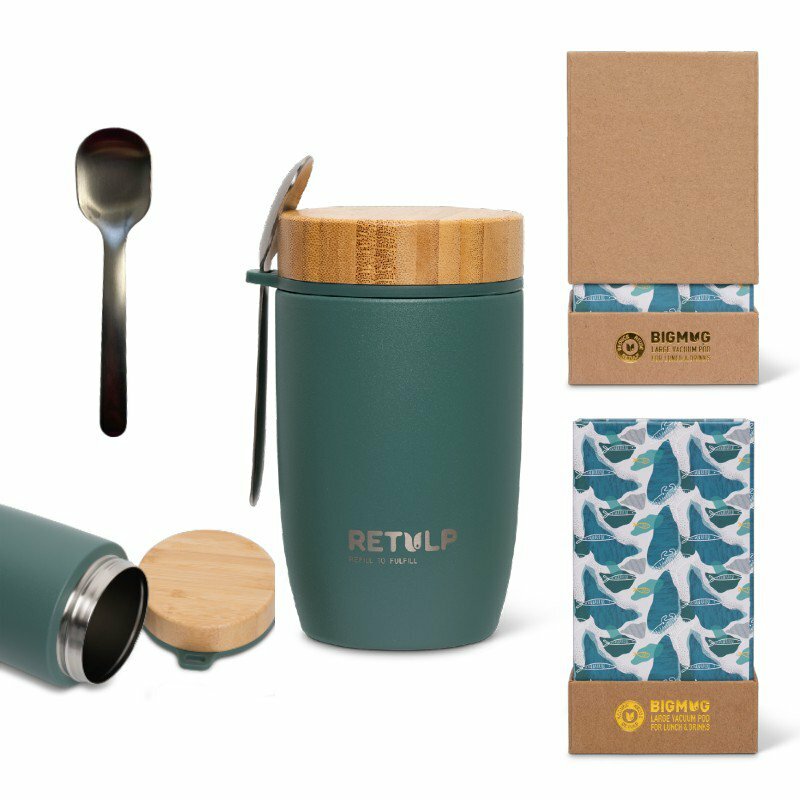 ReTulp Big Mug Lunch Pod teal Green,  RVS  - lunchbeker 500ml + lepel ReTulp Big Mug Lunch Pod teal Green,  RVS  - lunchbeker 500ml + lepel