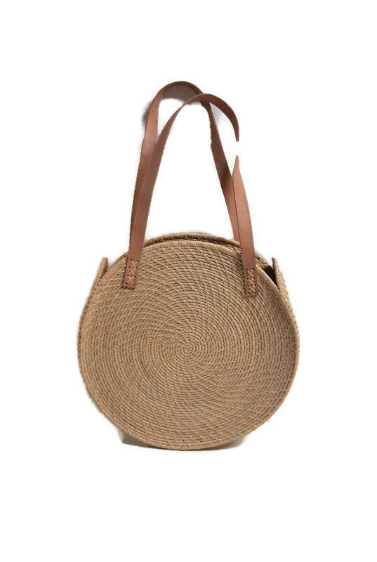 FairTrade ronde mandtas, gevlochten van natuurlijk materiaal FairTrade ronde mandtas, gevlochten van natuurlijk materiaal