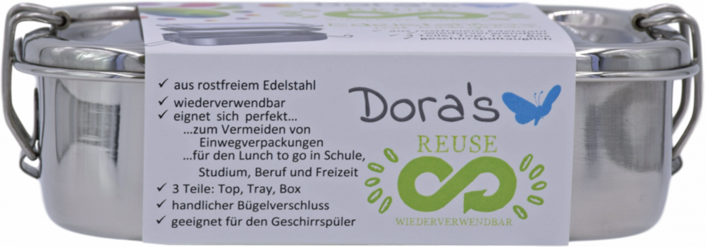 Dora's RVS lunchbox met inleg bordje van roestvrij staal Dora's RVS lunchbox met inleg bordje van roestvrij staal