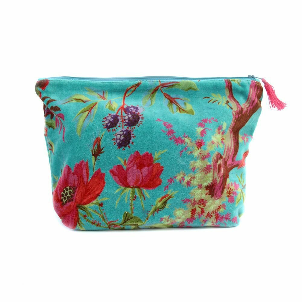 Imbarro Pouch Paradise Turquoise, katoen velours etui/tasje