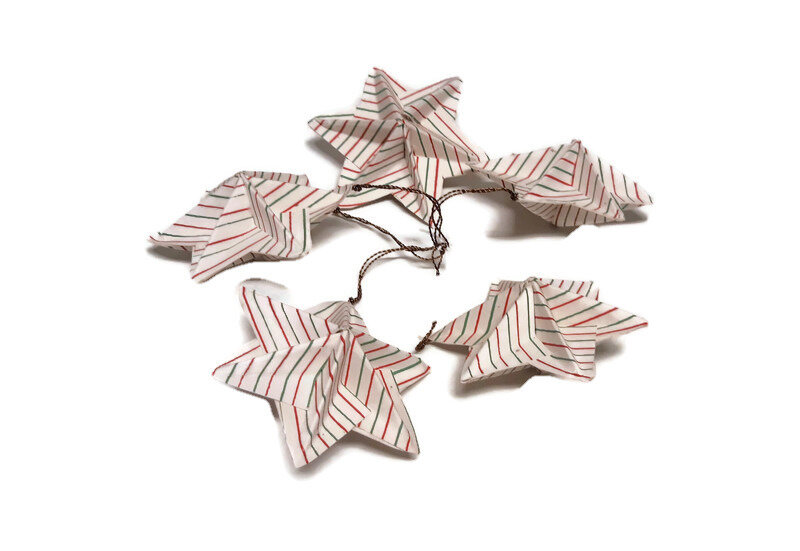 FairTrade Prokritee set van 5 papieren kerststerren gestreept