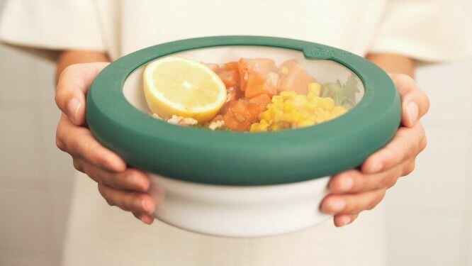 Food Huggers, flexible Silicone and Glass Bowl Lid L, donkergroen