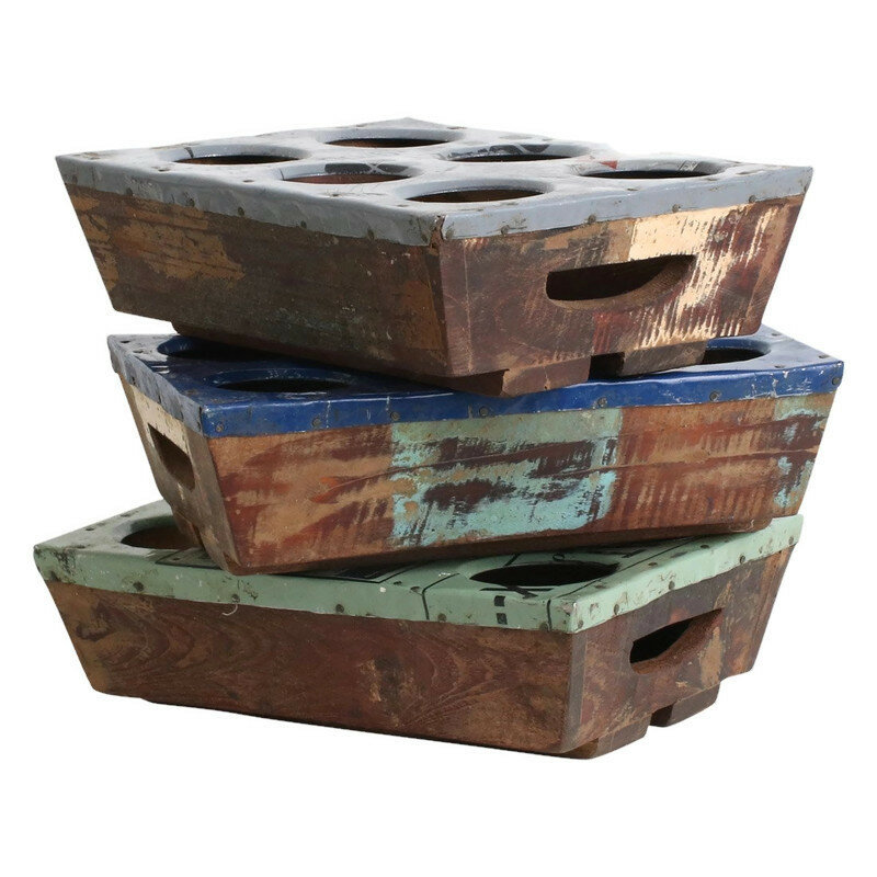 Scrapwood FairTrade dienblad voor 6 glazen van sloophout en gerecycled blik Scrapwood FairTrade dienblad voor 6 glazen van sloophout en gerecycled blik