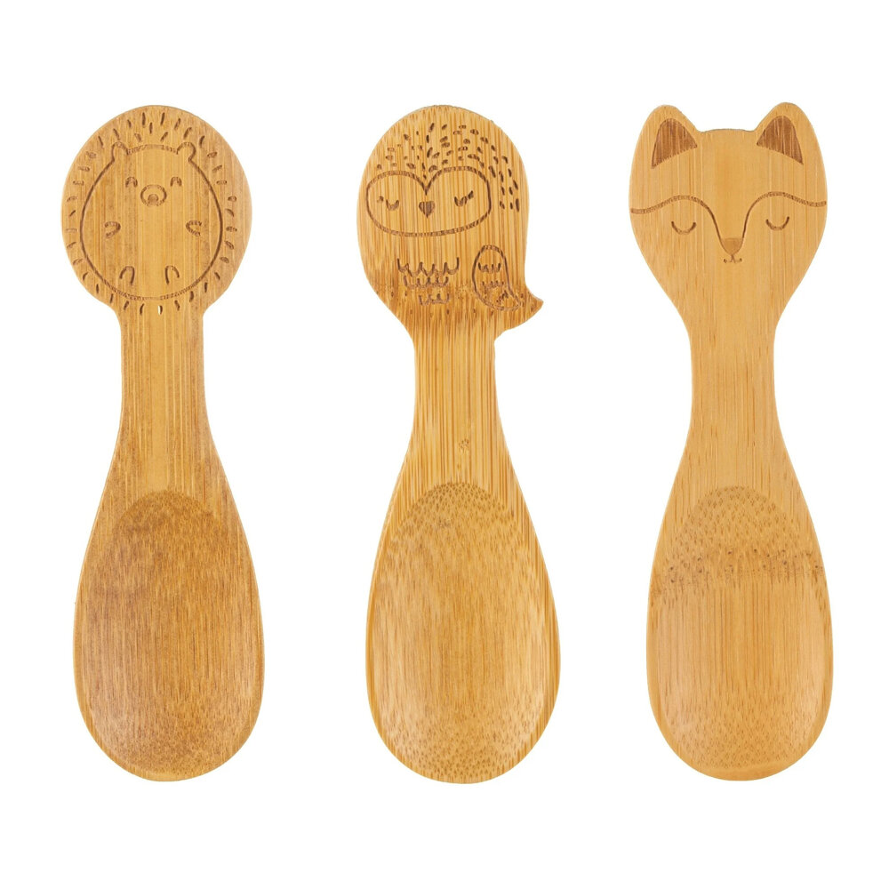 Sass & Belle Woodland Animal Bamboo Spoons, set 3 lepels met gegraveerde dieren Sass & Belle Woodland Animal Bamboo Spoons, set 3 lepels met gegraveerde dieren