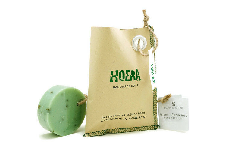 Fairtrade cadeau zakje met zeepje 'Hoera' van Kanika, groen zeewier
