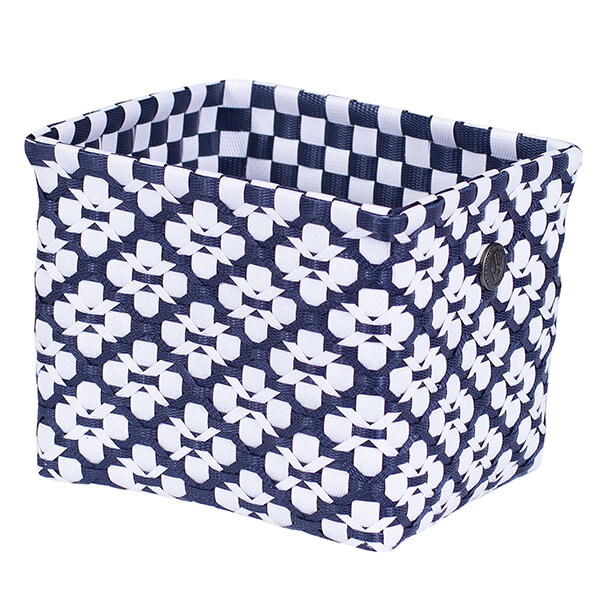 Handed By Regtangular Basket Navy White, Medium