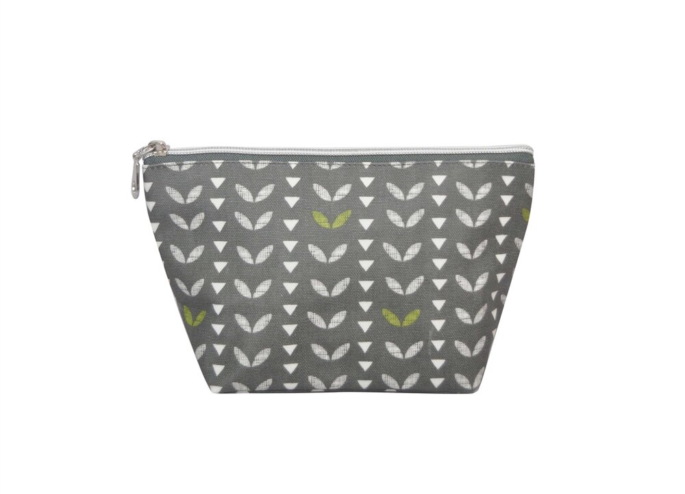 FairTrade make-up tasje van gecoat canvas - Grey Leaves
