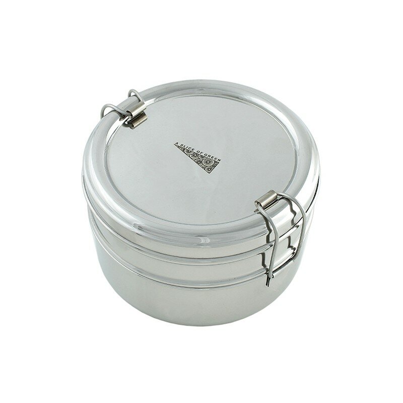 Two Tier Round Lunch Box Chapra, RVS broodtrommel met 2 compartimenten. Two Tier Round Lunch Box Chapra, RVS broodtrommel met 2 compartimenten.