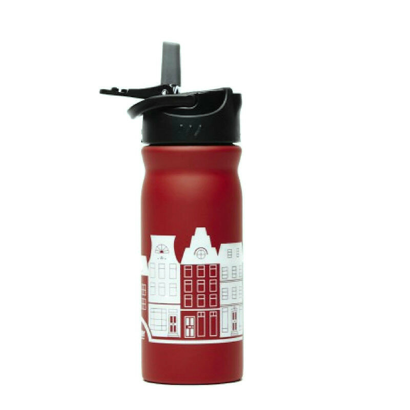 ReTulp RVS drinkfles 400ml Rood Grachtenpand. 
