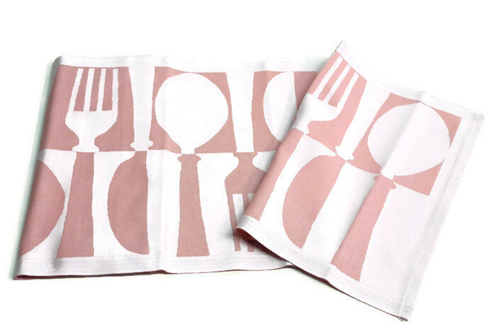 Tafelloper Biologisch katoen, roze bestek 35x120cm - SALE