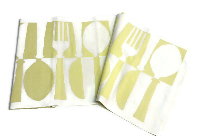 Tafelloper Biologisch katoen, geel bestek 35x120cm - SALE