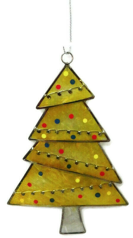 FairTrade Capiz kersthanger - Kerstboom geel