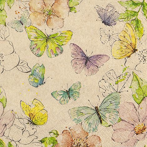 Papieren wegwerpservet 25x25cm gerecycled/ongebleekt - Colourful Butterflies