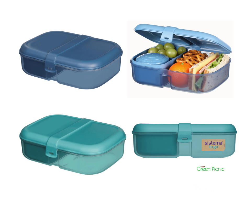 Sistema Ocean Bound Plastic Ribbon To Go lunchbox 1,1liter - 3 compartimenten + doosje in Teal of Blue Sistema Ocean Bound Plastic Ribbon To Go lunchbox 1,1liter - 3 compartimenten + doosje in Teal of Blue