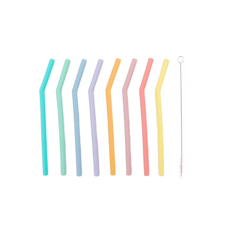 Dotz set van 8 korte gebogen silicone rietjes + schoonmaakborsteltje Dotz set van 8 korte gebogen silicone rietjes + schoonmaakborsteltje