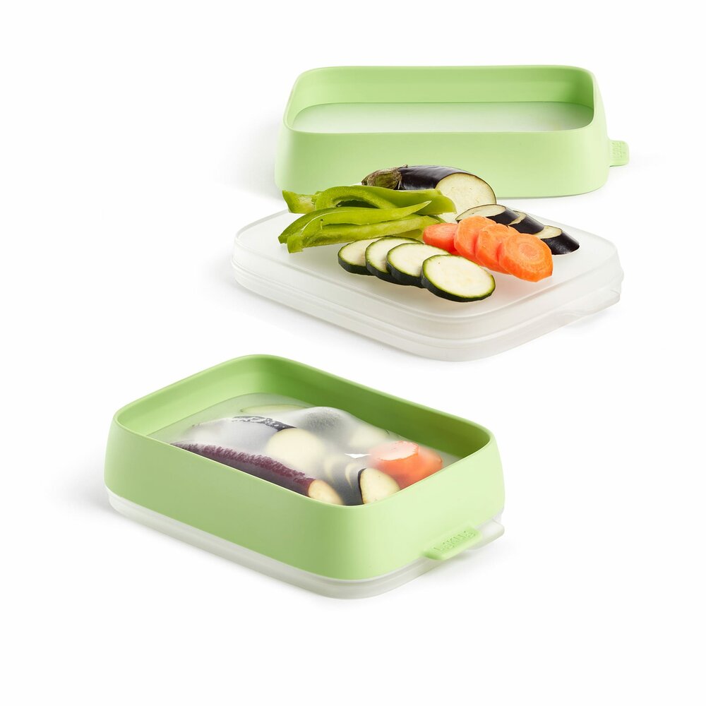 Lékué Seal Tray set van 2 bewaarbakjes met siliconen stretch deksel Lékué Seal Tray set van 2 bewaarbakjes met siliconen stretch deksel
