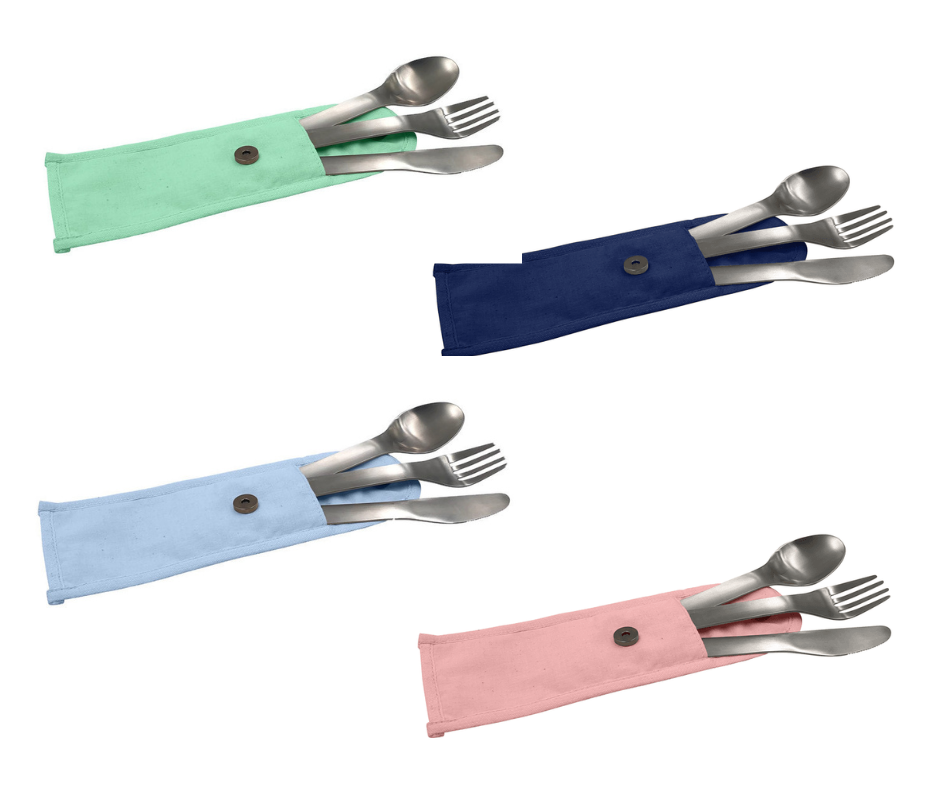 Cookut herbruikbare RVS bestek set - 3-delig in groen of blauw etui 