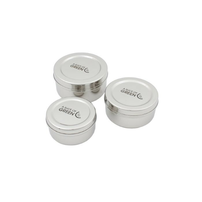 A Slice of Green Kadapa: 3 Stainless Steel mini Containers - set van 3 RVS trommeltjes A Slice of Green Kadapa: 3 Stainless Steel mini Containers - set van 3 RVS trommeltjes