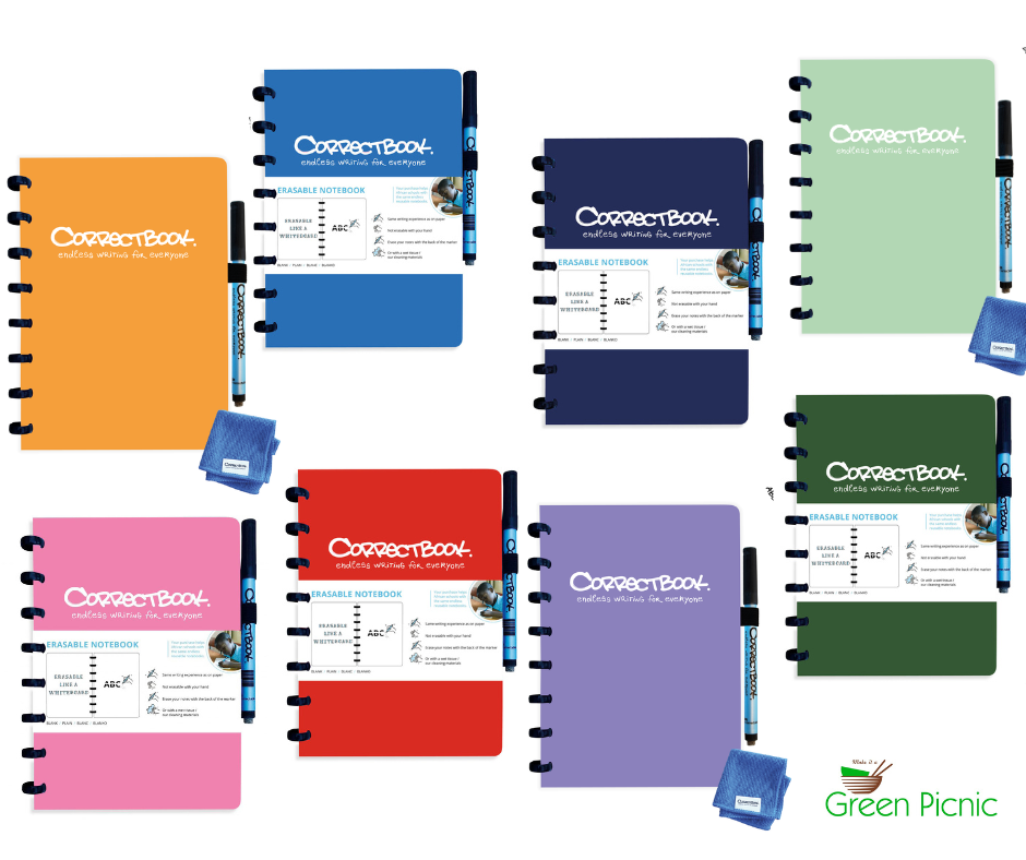 Correctbook blanco notitieboek A5  met pen en wisdoekje - diverse kleuren