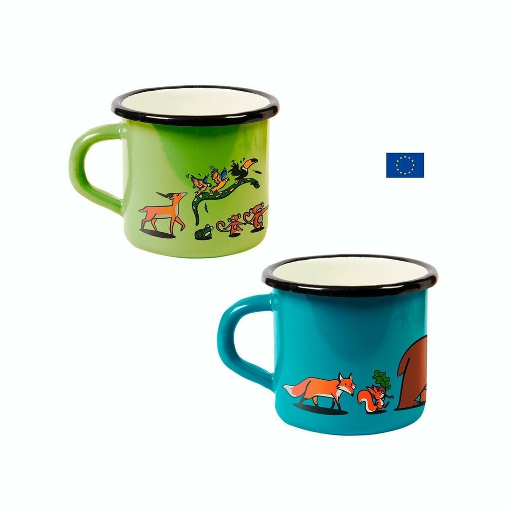 Ah Table! emaillen kinderbeker - Mok Blauw of Groen Ah Table! emaillen kinderbeker - Mok Blauw of Groen