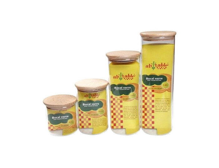 AhTable! Borosilicaat glazen pot 1,4 Liter met beukenhouten deksel.  AhTable! Borosilicaat glazen pot 1,4 Liter met beukenhouten deksel.Â