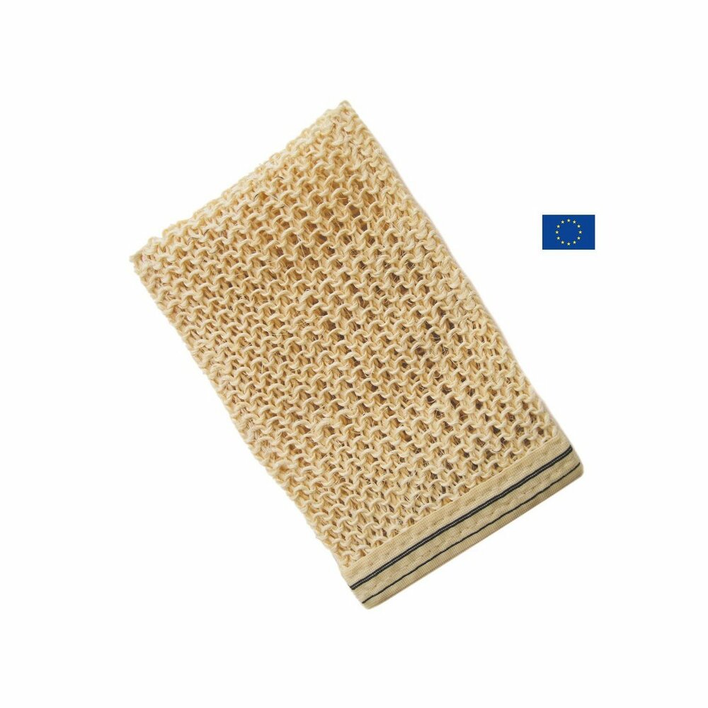 Sisal droge massagehandschoen van plantaardig materiaal, plasticvrij