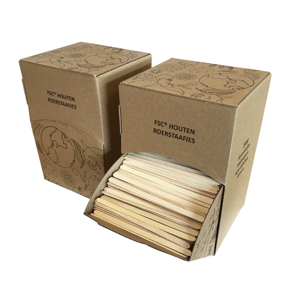 FSC houten roerstaafje 110mm, Doos 2000 stuks.