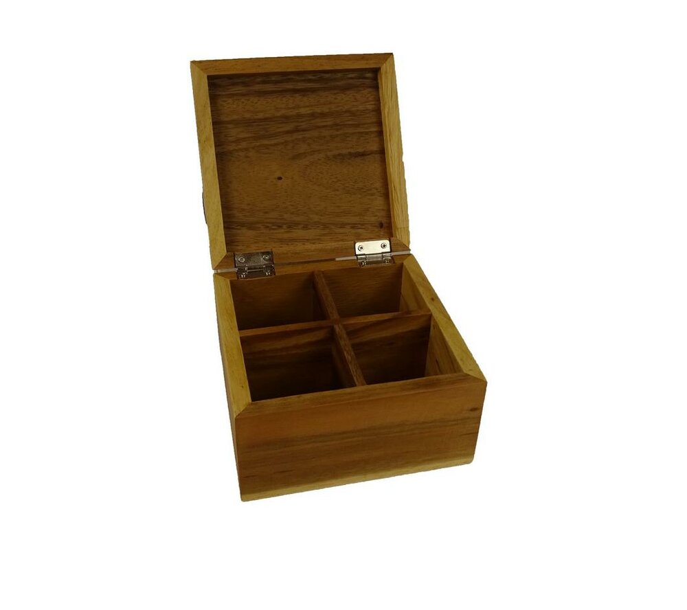 FairTrade tea box, 4 vakken theedoosje van hout