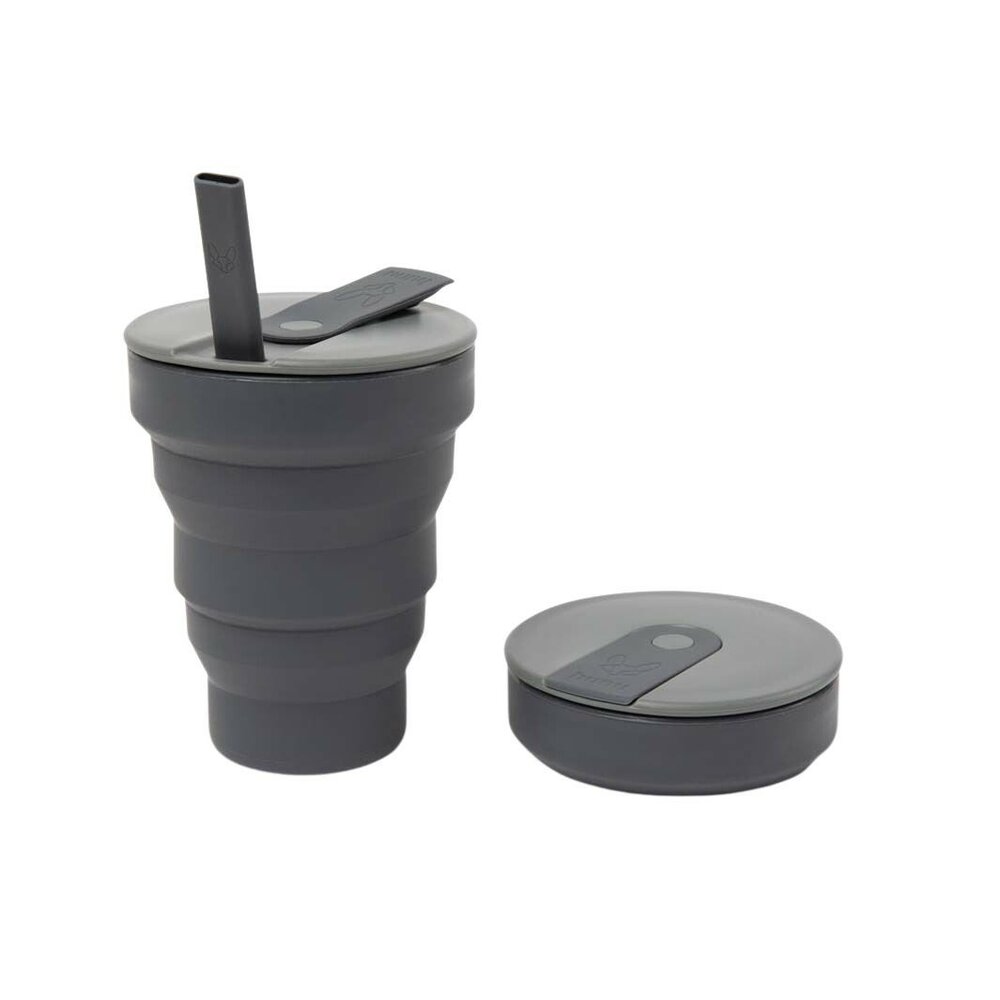 Hunu Collapsible Silicone Cup 475ml Charcoal - Opvouwbare beker met rietje