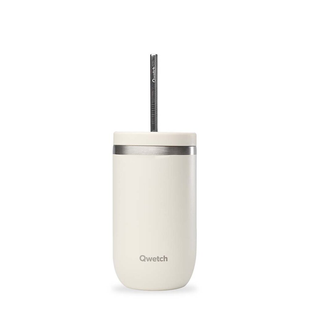 Qwetch Insulated Cold Cup Sand 470ml - Geisoleerde RVS beker met rietje